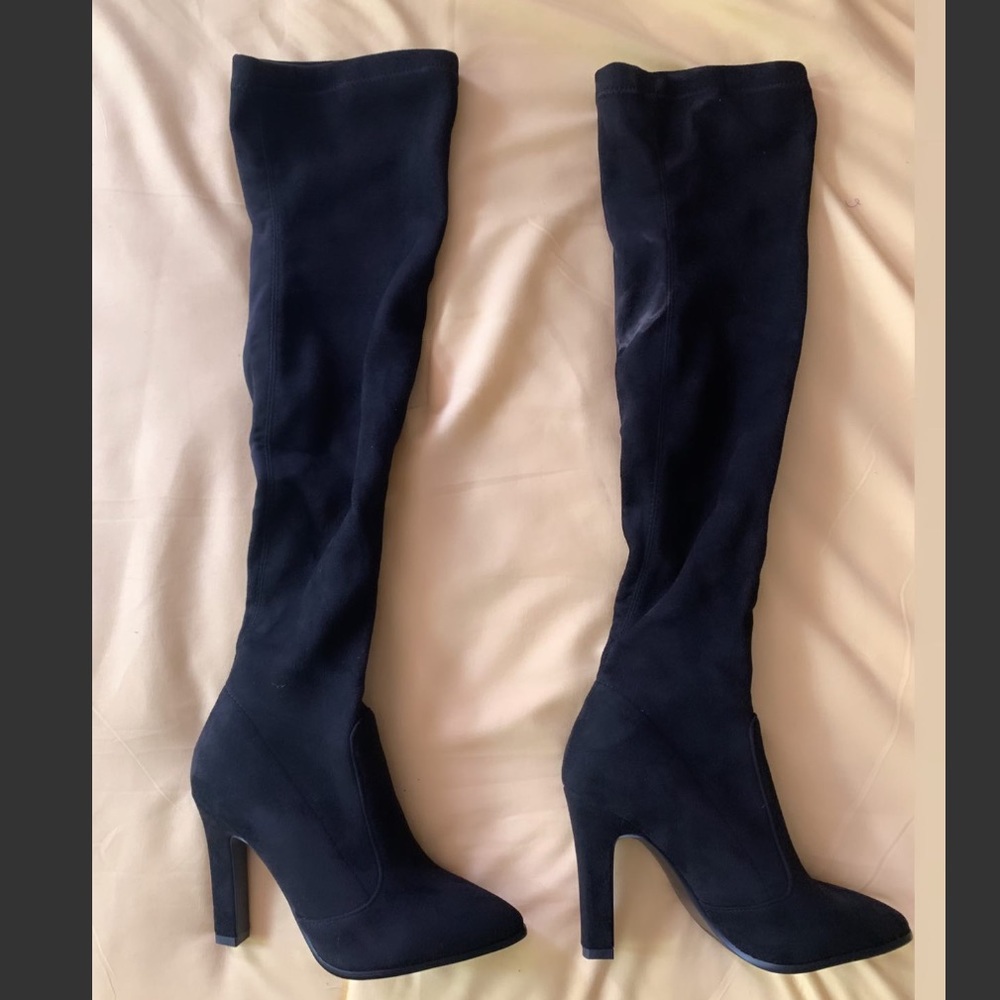 Black suede over the knee heeled boots size 5 womens shoes